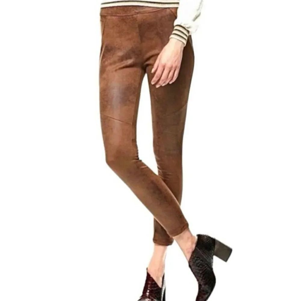 Free People Never Let Go Brown Faux Suade Distressed Skinny Ankle Pants 25 XS
